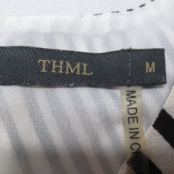 THML womens DRESS black OFF-WHITE lined ABSTRACT shift MIDI size M - Picture 2 of 10